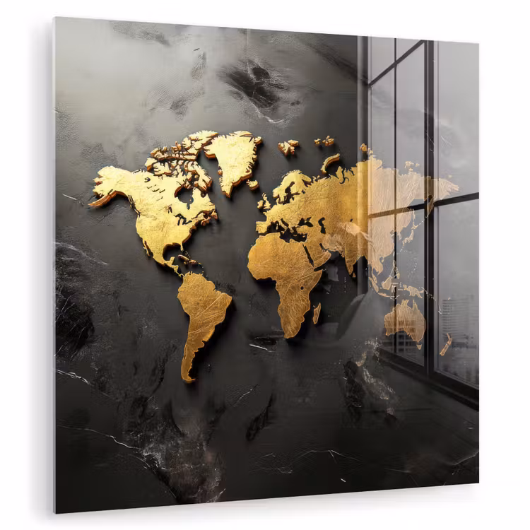 Wereldkaart - Driedimensionaal - Realistisch - Zwart plexiglas 5mm klein -zzzproduct_nieuw
