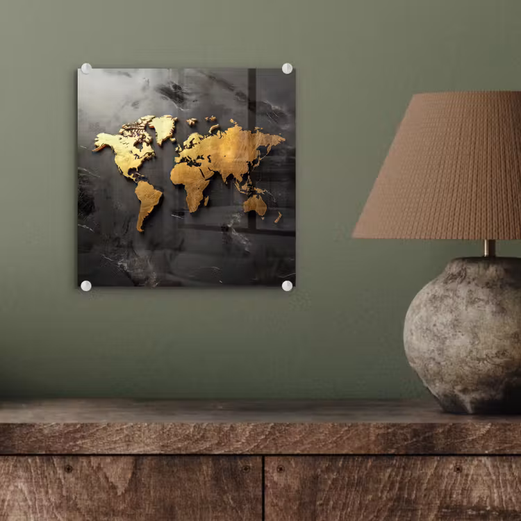 Wereldkaart - Driedimensionaal - Realistisch - Zwart plexiglas 5mm klein -sfeer3
