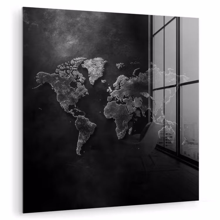 Wereldkaart - Duister - Zwart plexiglas 5mm klein -zzzproduct_nieuw