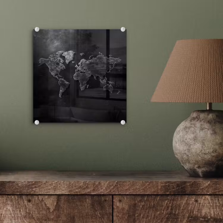 Wereldkaart - Duister - Zwart plexiglas 5mm klein -sfeer3