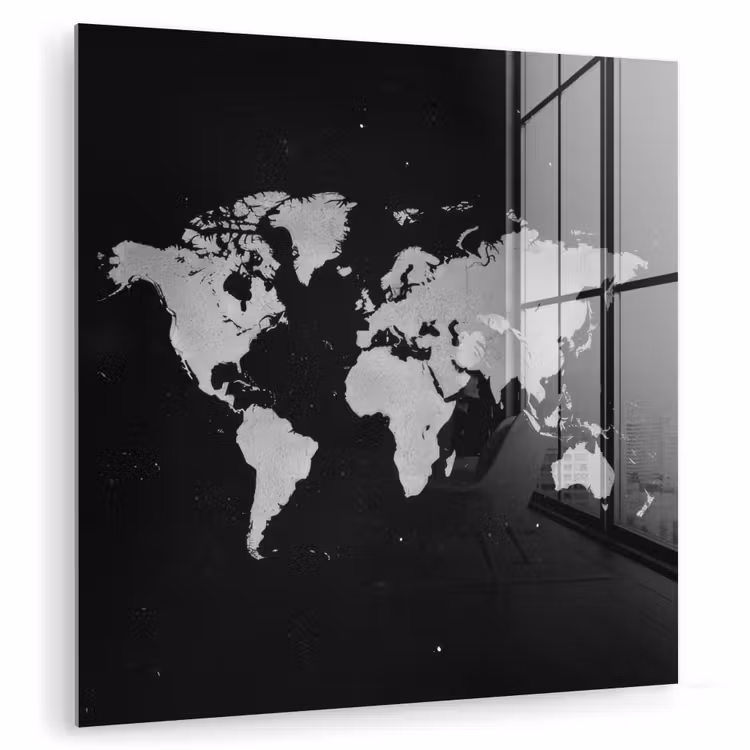 Wereldkaart - Duister - Wit plexiglas 5mm klein -zzzproduct_nieuw