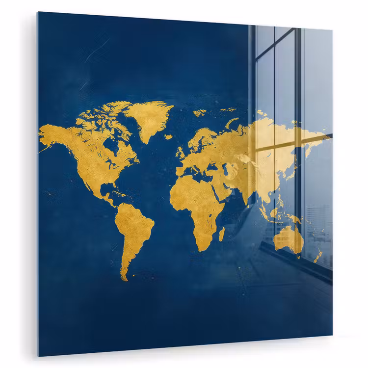 Wereldkaart - Elegant - Blauw plexiglas 5mm klein -zzzproduct_nieuw