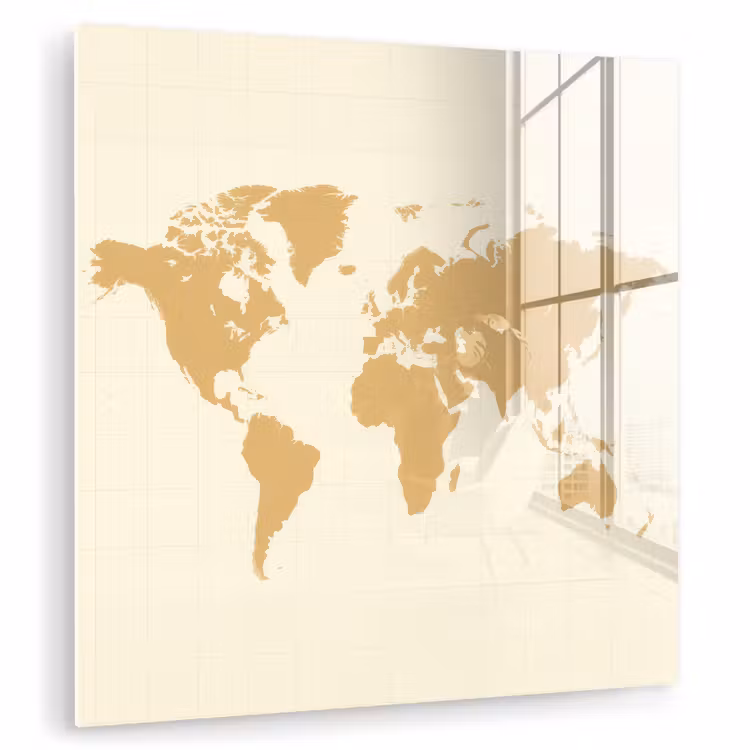 Wereldkaart - Strakke vlakstijl - Rasterachtergrond plexiglas 5mm klein -zzzproduct_nieuw