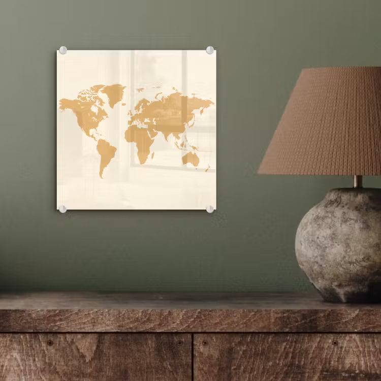 Wereldkaart - Strakke vlakstijl - Rasterachtergrond plexiglas 5mm klein -sfeer3
