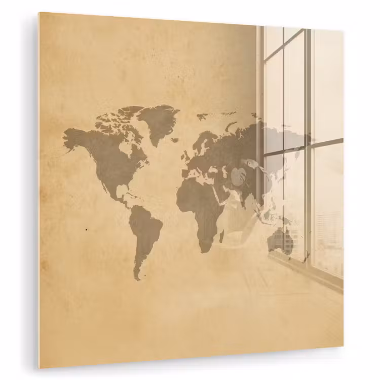 Wereldkaart - Aardtinten - Subtiel plexiglas 5mm klein -zzzproduct_nieuw