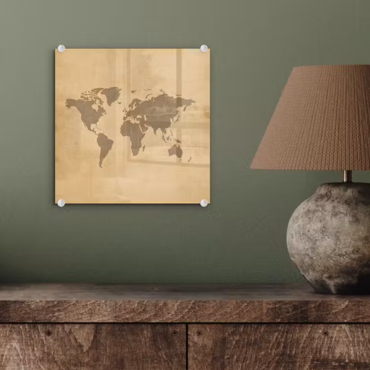 Wereldkaart - Aardtinten - Subtiel plexiglas 5mm klein -sfeer3