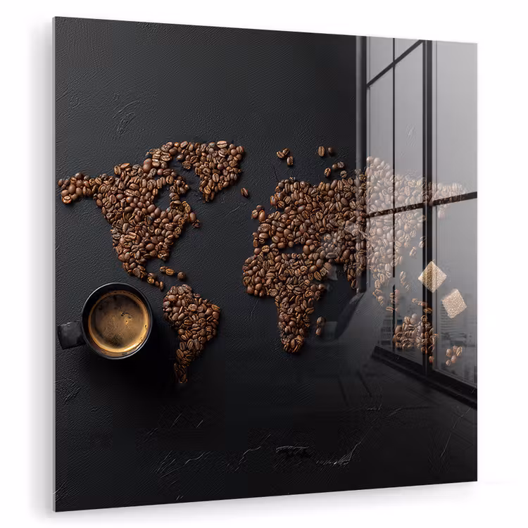 Wereldkaart - Espresso - Zwart plexiglas 5mm klein -zzzproduct_nieuw