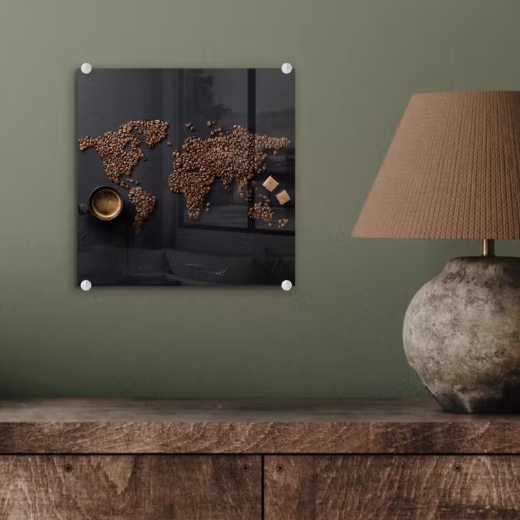 Wereldkaart - Espresso - Zwart plexiglas 5mm klein -sfeer3