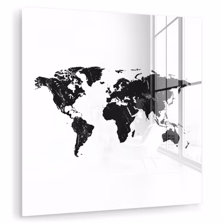 Wereldkaart - Verf - Zwart - Wit plexiglas 5mm klein -zzzproduct_nieuw