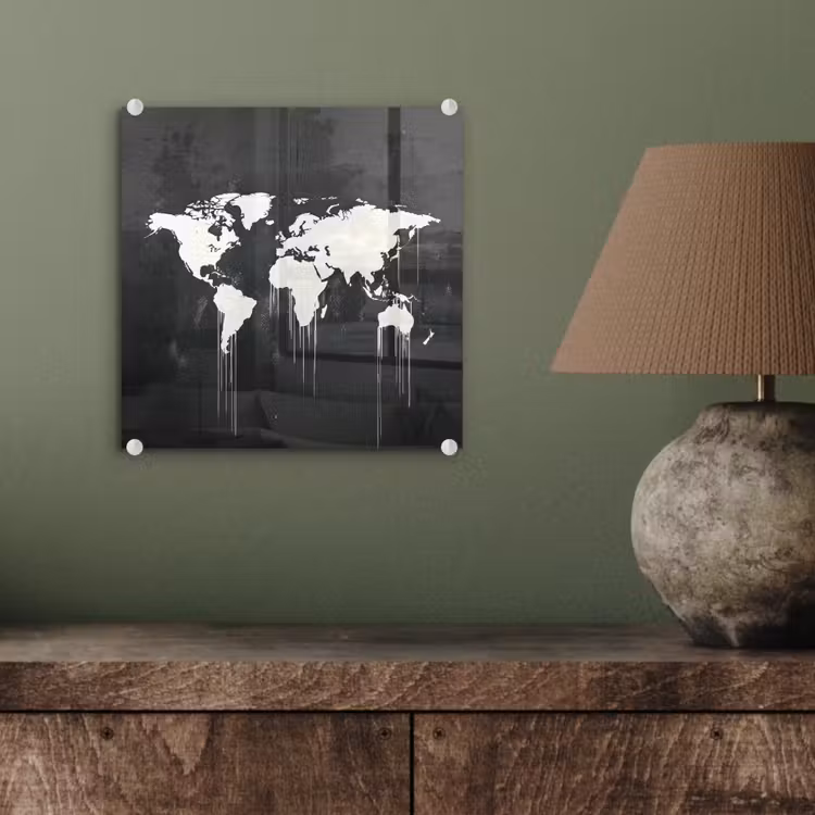 Wereldkaart - Verf - Wit plexiglas 5mm klein -sfeer3