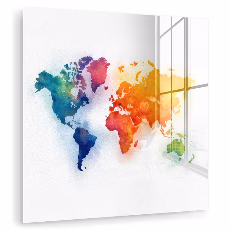 Wereldkaart - Kleurrijk - Waterverf plexiglas 5mm klein -zzzproduct_nieuw