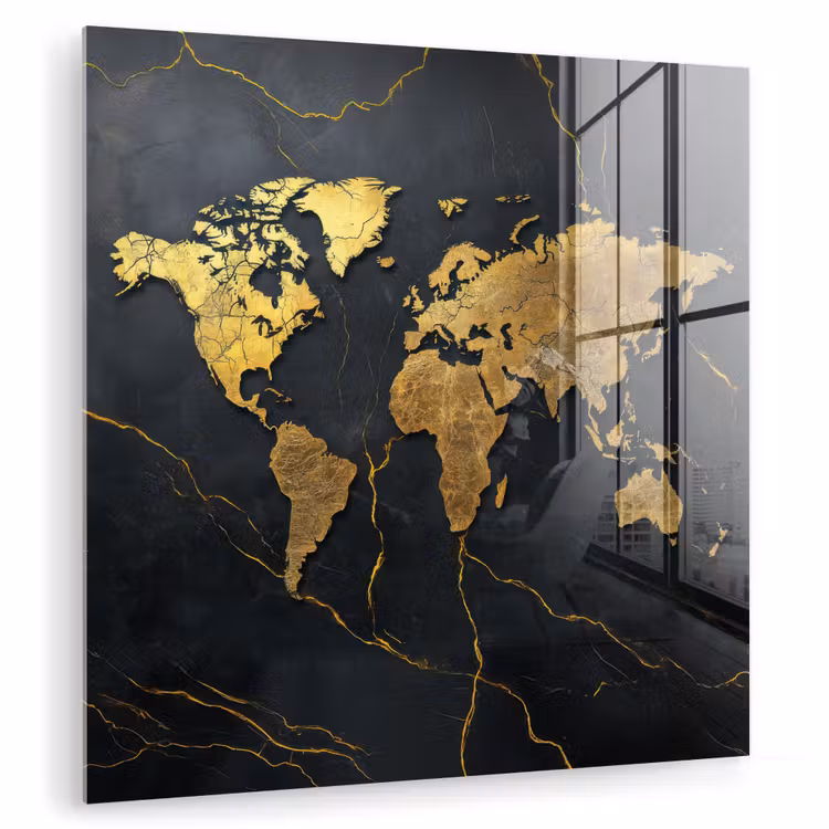 Wereldkaart - Fijne gravures - Marmer plexiglas 5mm klein -zzzproduct_nieuw