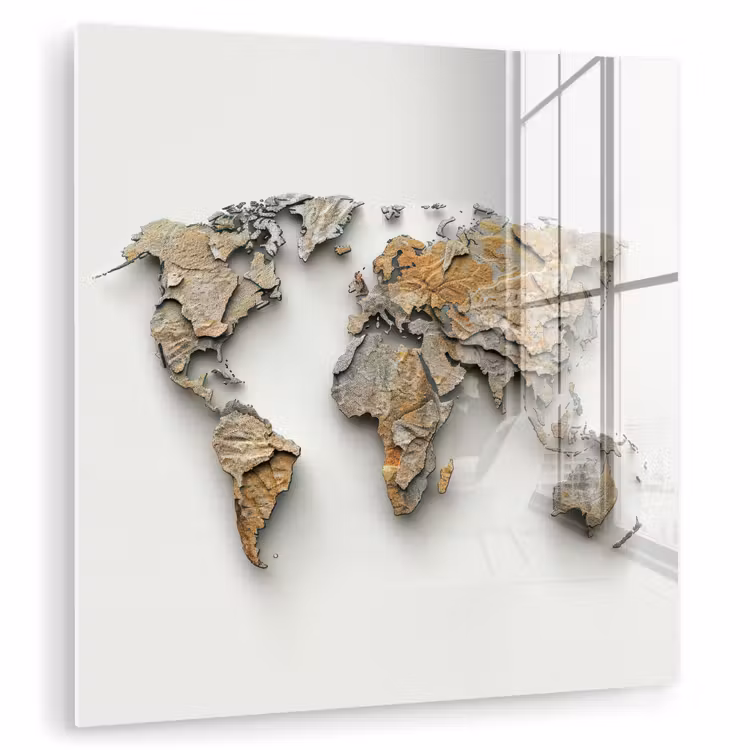 Wereldkaart - Rots structuur - Reliëf plexiglas 5mm klein -zzzproduct_nieuw