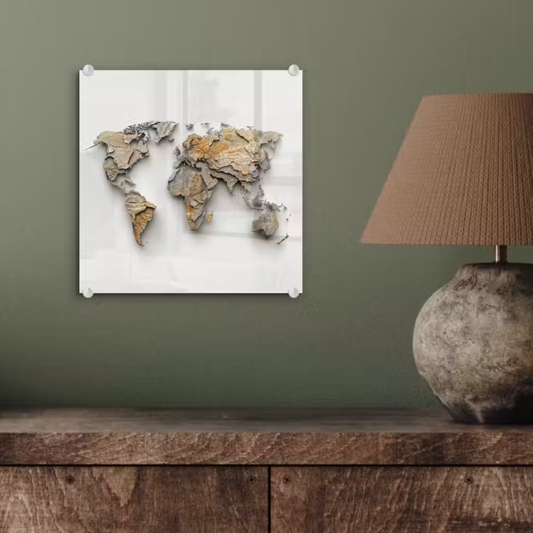 Wereldkaart - Rots structuur - Reliëf plexiglas 5mm klein -sfeer3