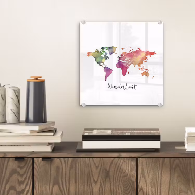 Wereldkaart - Wanderlust - Paars plexiglas 5mm klein -sfeer1