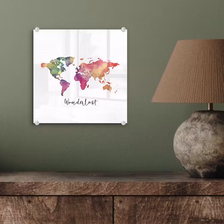 Wereldkaart - Wanderlust - Paars plexiglas 5mm klein -sfeer3