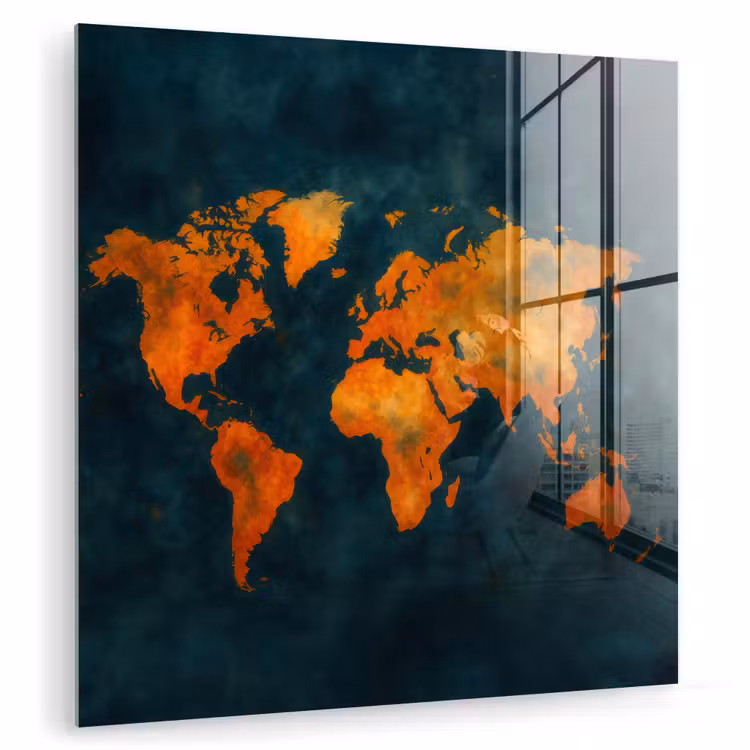 Wereldkaart - Vurige kleuren - Expressieve stijl plexiglas 5mm klein -zzzproduct_nieuw