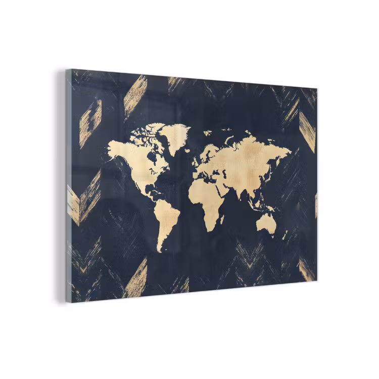 Wereldkaart - Visgraatpatroon - Vintage - Blauw plexiglas 5mm klein -zzzproduct_nieuw