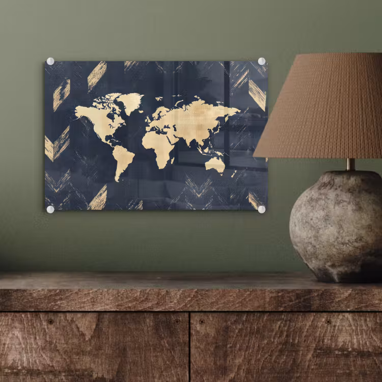 Wereldkaart - Visgraatpatroon - Vintage - Blauw plexiglas 5mm klein -wsfeer2_DE