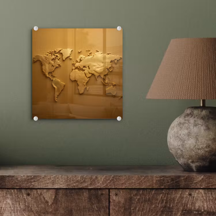 Wereldkaart - Vloeiend - Reliëfachtige wereldkaart plexiglas 5mm klein -sfeer3