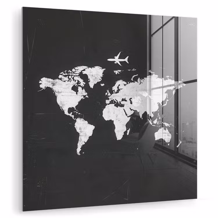 Wereldkaart - Vliegtuig - Zwart - Vintage plexiglas 5mm klein -zzzproduct_nieuw