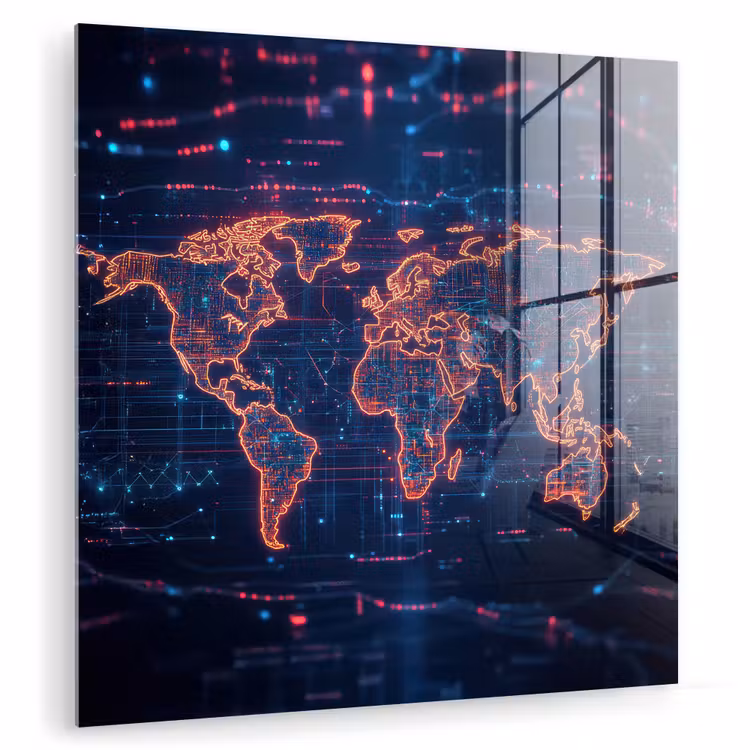 Wereldkaart - Futuristisch - Oranje plexiglas 5mm klein -zzzproduct_nieuw