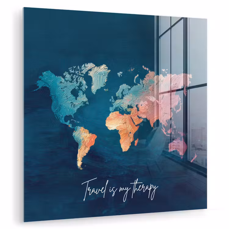 Wereldkaart - Geschilderd - Blauw - Travel plexiglas 5mm klein -zzzproduct_nieuw