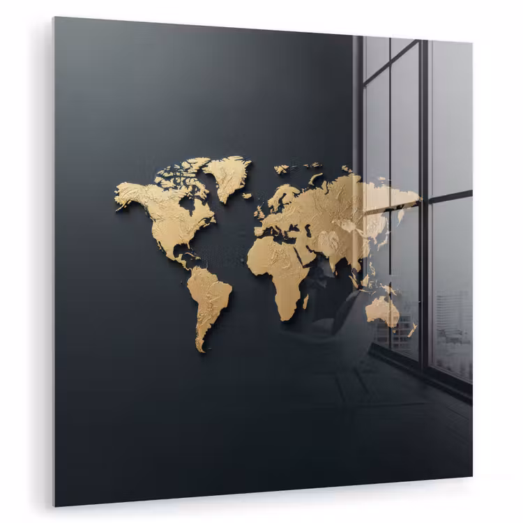 Wereldkaart - Geografische kenmerken - Zwart plexiglas 5mm klein -zzzproduct_nieuw