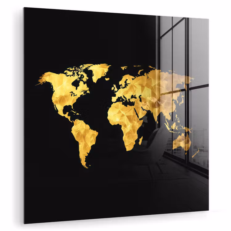 Wereldkaart - Geometrische polygonen - Dynamisch - Zwart plexiglas 5mm klein -zzzproduct_nieuw