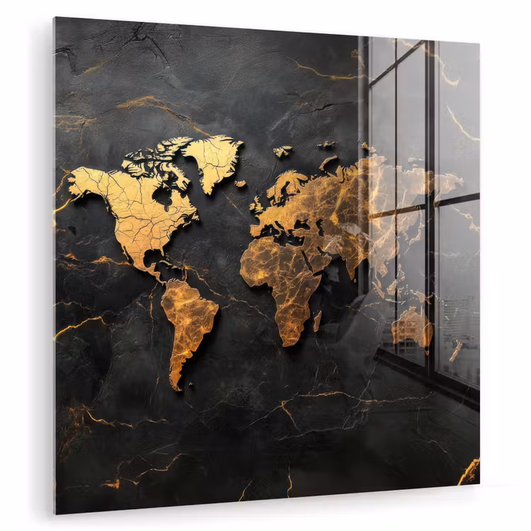 Wereldkaart - Gescheurde randen - Goudaders plexiglas 5mm klein -zzzproduct_nieuw