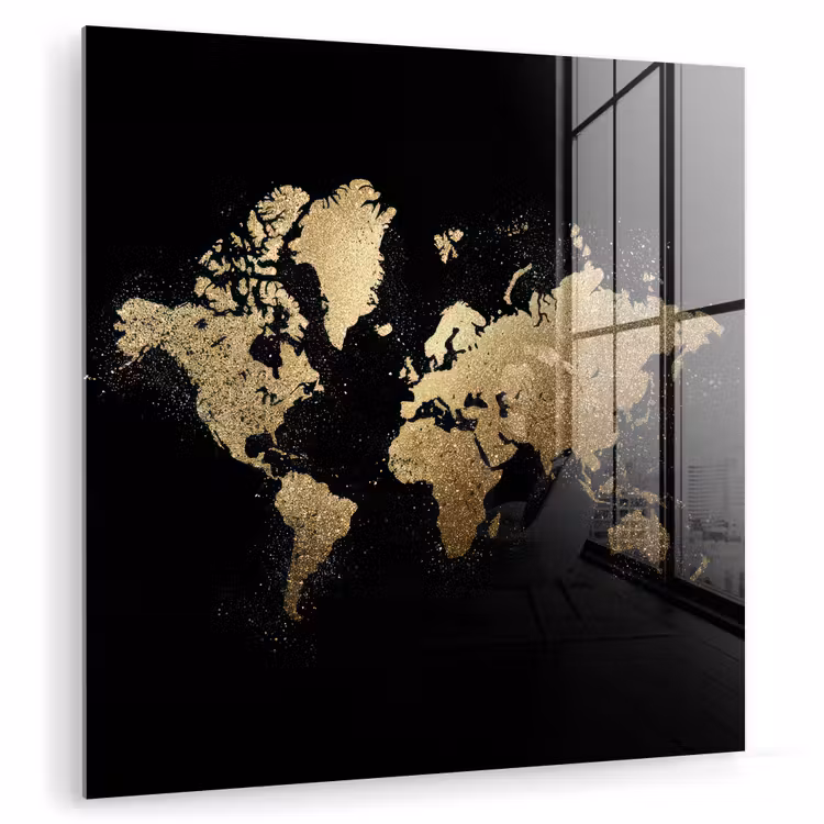 Wereldkaart - Glitter - Zwart plexiglas 5mm klein -zzzproduct_nieuw