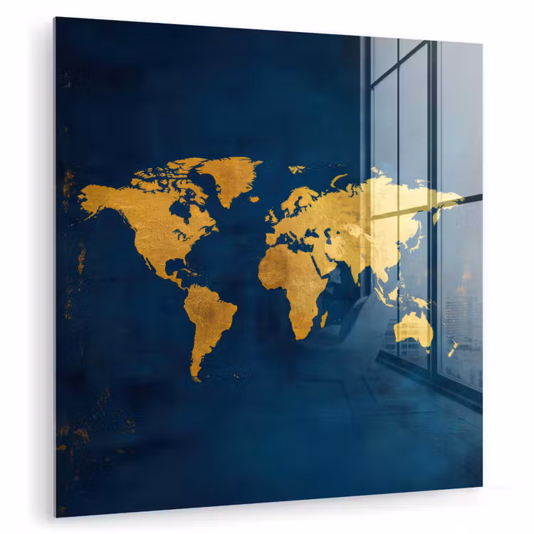 Wereldkaart - Goud - Donkerblauw plexiglas 5mm klein -zzzproduct_nieuw