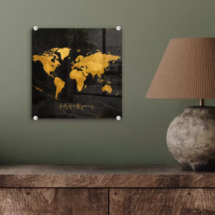 Wereldkaart - Goud - Marmer plexiglas 5mm klein -sfeer3