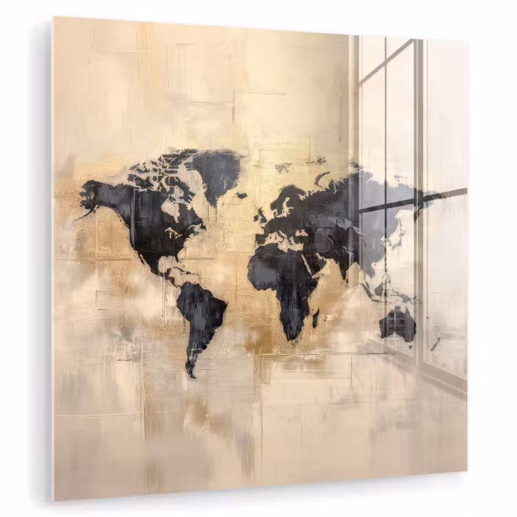 Wereldkaart - Goud - Zwart - Abstract plexiglas 5mm klein -zzzproduct_nieuw
