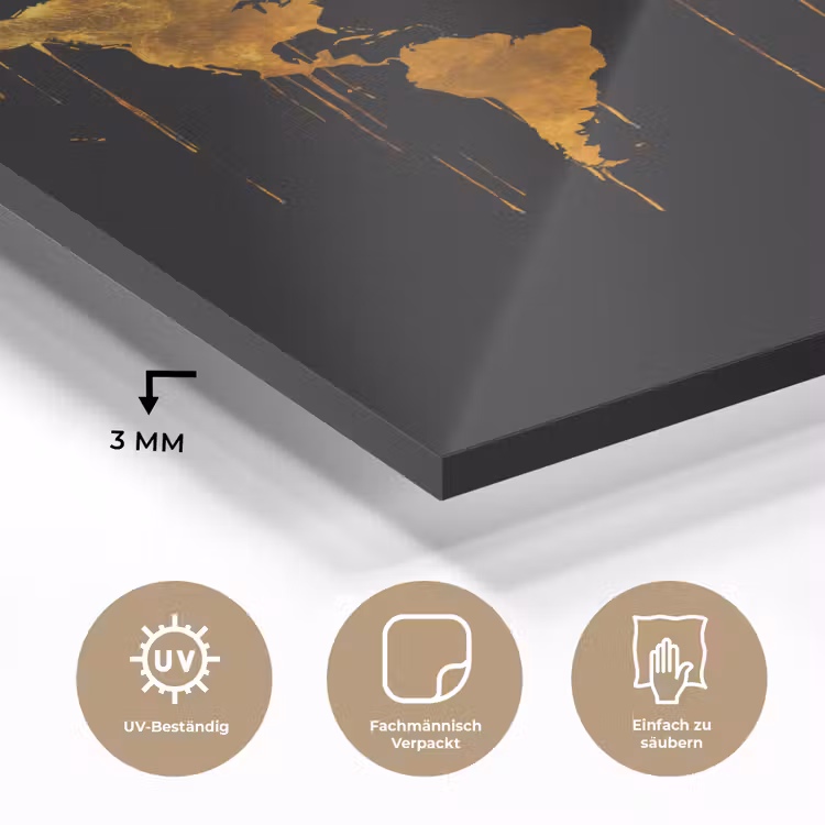 Wereldkaart - Goud - Druipen - Zwart plexiglas 5mm klein -wsfeer2_DE
