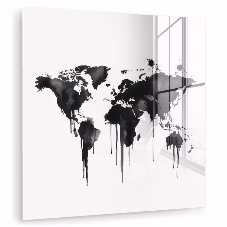 Wereldkaart - Graffiti - Zwart plexiglas 5mm klein -zzzproduct_nieuw