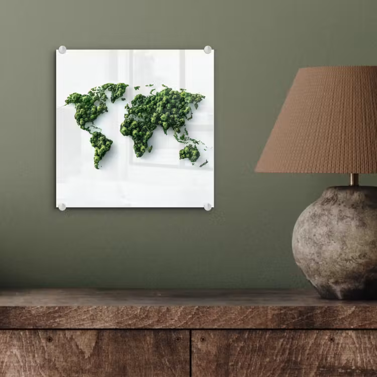 Wereldkaart - Groene bomen plexiglas 5mm klein -sfeer3