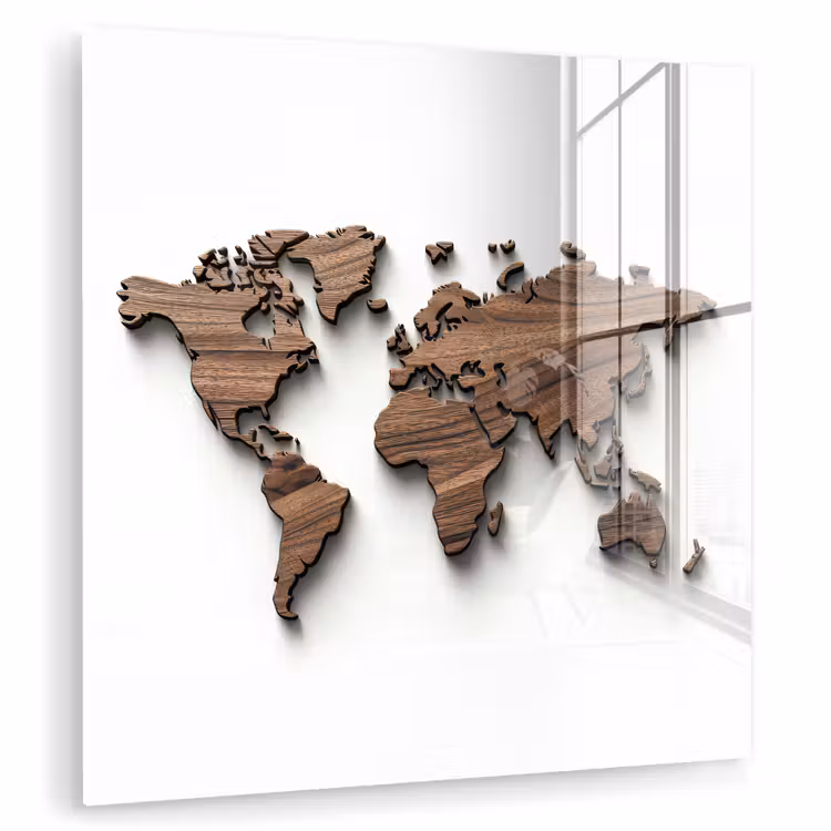Wereldkaart - Hout - Elegant plexiglas 5mm klein -zzzproduct_nieuw