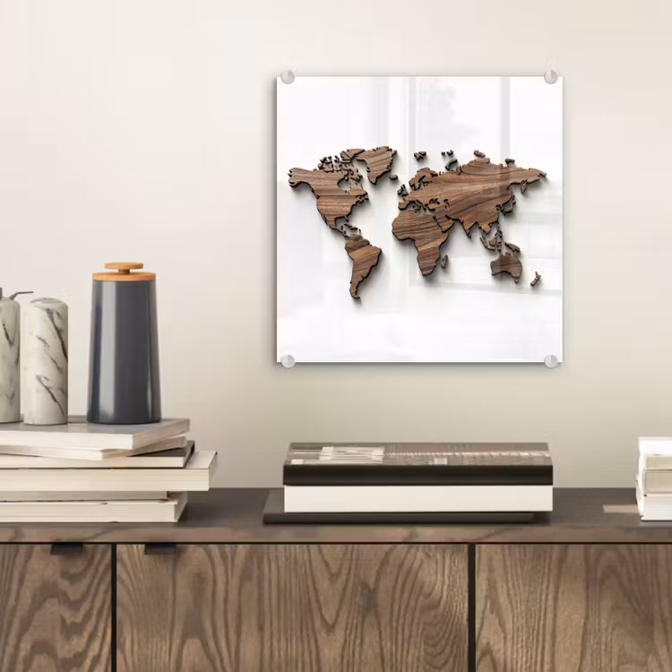 Wereldkaart - Hout - Elegant plexiglas 5mm klein -sfeer1