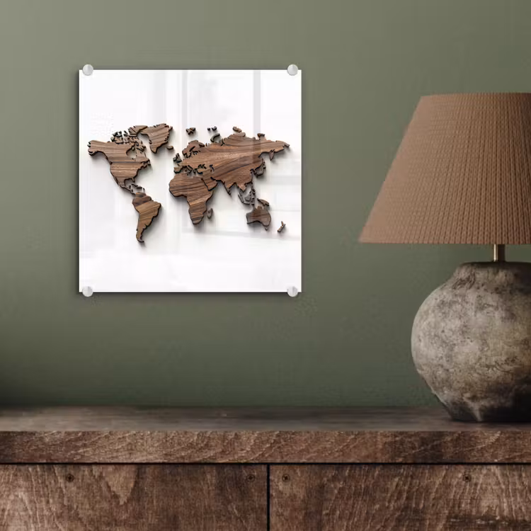 Wereldkaart - Hout - Elegant plexiglas 5mm klein -sfeer3