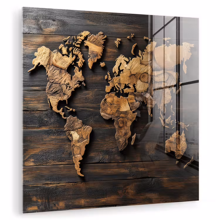 Wereldkaart - Hout - Mozaïek plexiglas 5mm klein -zzzproduct_nieuw