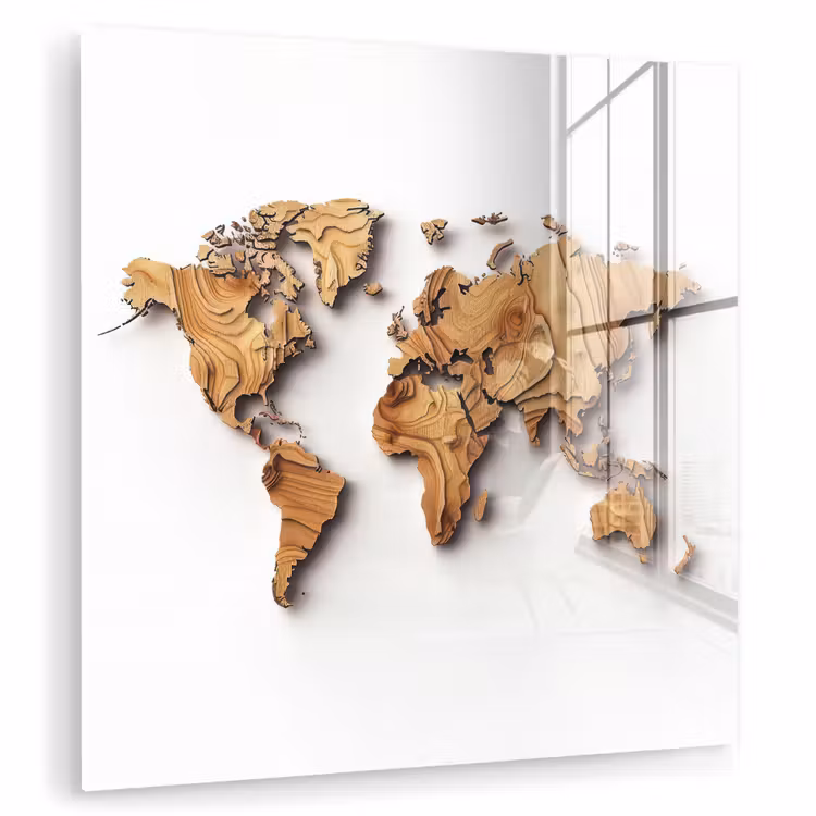 Wereldkaart - Houtstructuur - Artistiek plexiglas 5mm klein -zzzproduct_nieuw