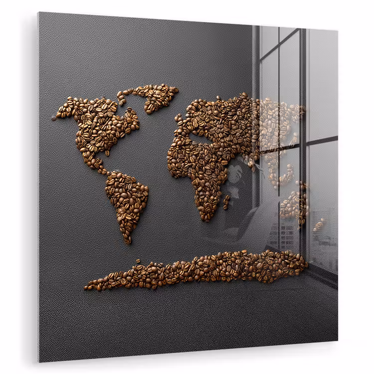 Wereldkaart - Koffie - Grijs plexiglas 5mm klein -zzzproduct_nieuw