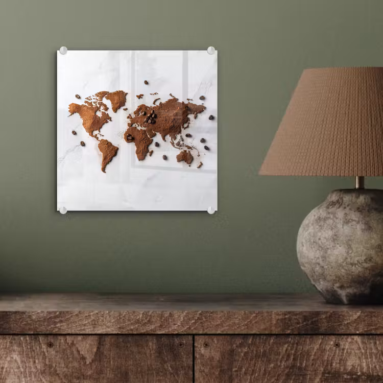 Wereldkaart - Koffie - Marmer plexiglas 5mm klein -sfeer3