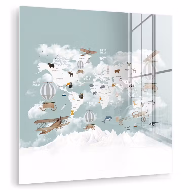 Wereldkaart - Kind - Vliegtuig plexiglas 5mm klein -zzzproduct_nieuw