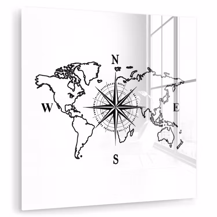 Wereldkaart - Kompas - Minimalistisch plexiglas 5mm klein -zzzproduct_nieuw
