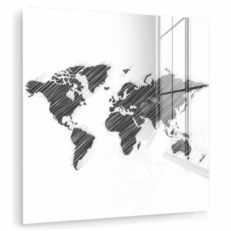 Wereldkaart - Contrast - Lijnen plexiglas 5mm klein -zzzproduct_nieuw