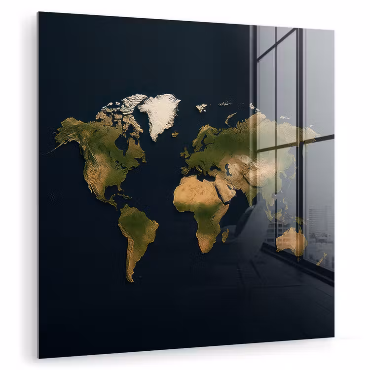 Wereldkaart - Contrast - Minimalistisch - Blauw plexiglas 5mm klein -zzzproduct_nieuw