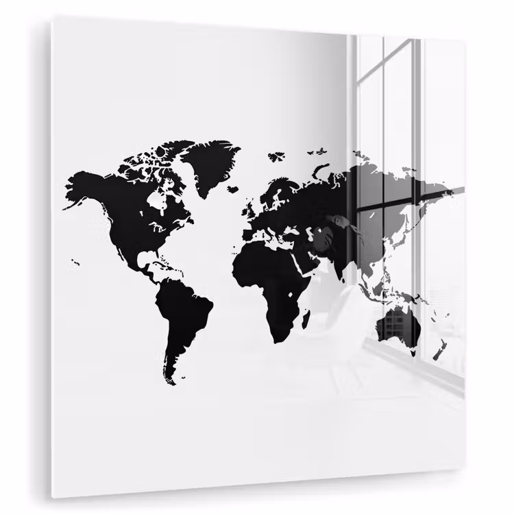 Wereldkaart - Contrast - Zwart - Wit plexiglas 5mm klein -zzzproduct_nieuw