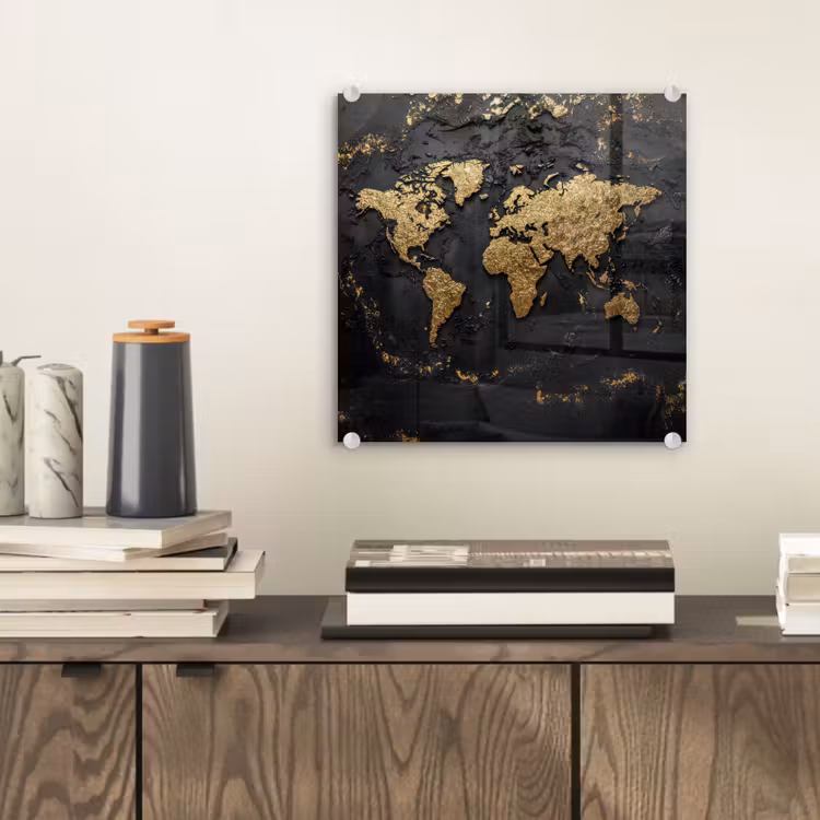 Wereldkaart - Korrelige textuur - Subtiel plexiglas 5mm klein -sfeer1